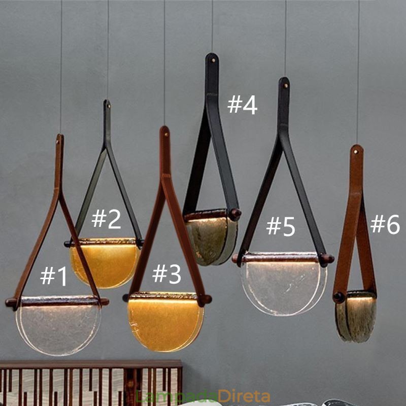 Luminária pendente moderna minimalista com cinto de vidro para teto