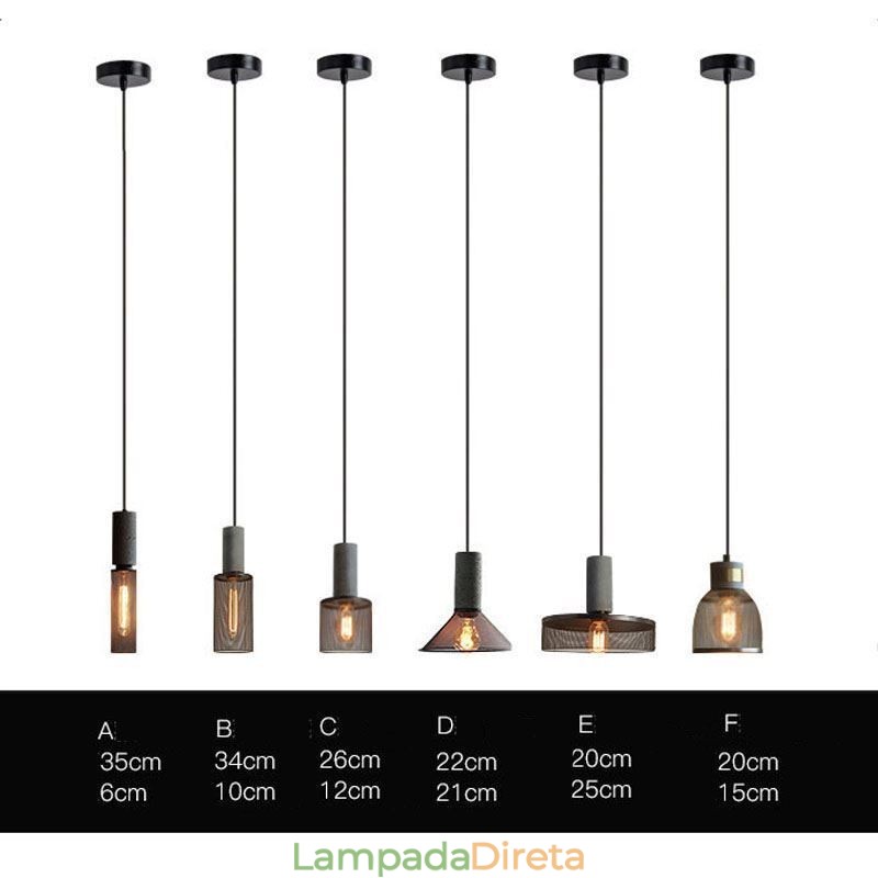 Luminária pendente preta em grade de cimento, luminária de teto retrô country