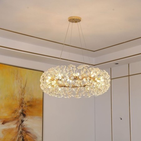 Luminária pendente moderna minimalista em ferro forjado circular com flor de sol Luminária pendente moderna minimalista em ferro forjado circular com flor de sol