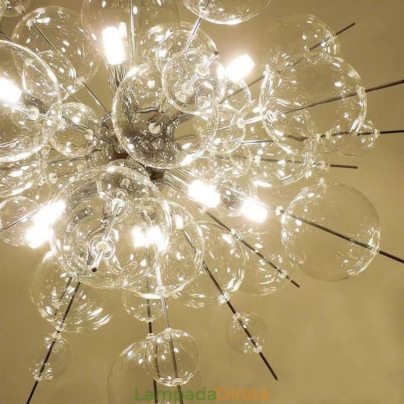 Luminária pendente moderna, minimalista, de teto em vidro bolha