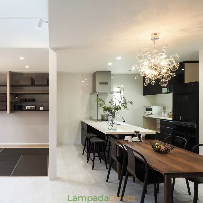 Luminária pendente moderna, minimalista, de teto em vidro bolha