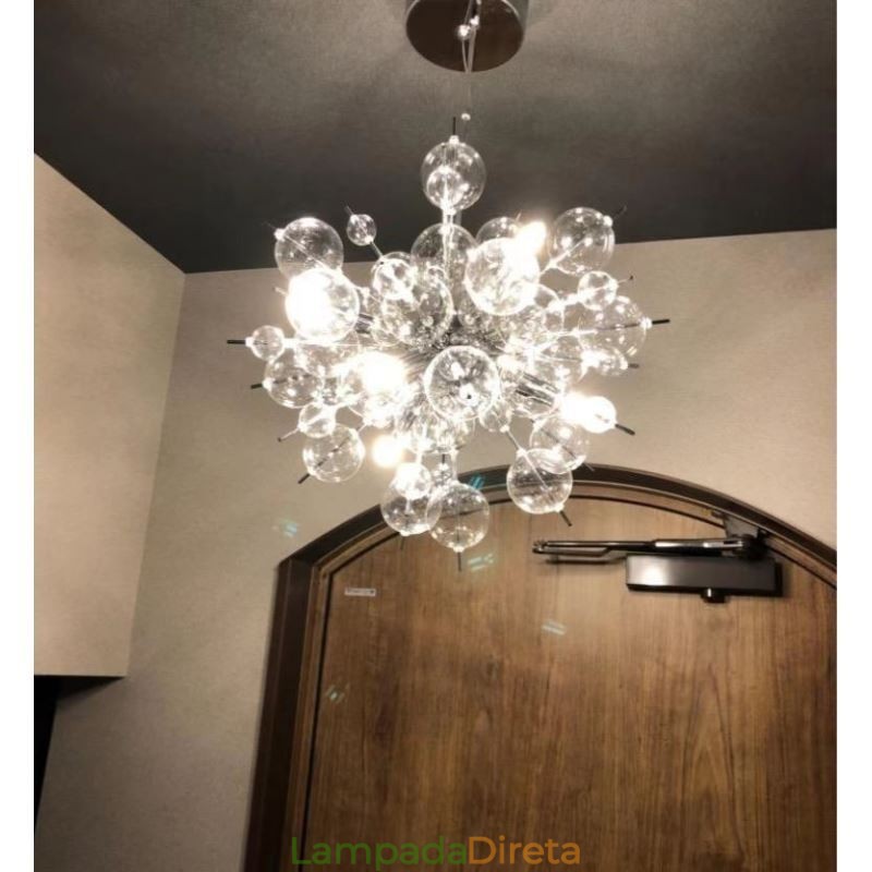 Luminária pendente moderna, minimalista, de teto em vidro bolha