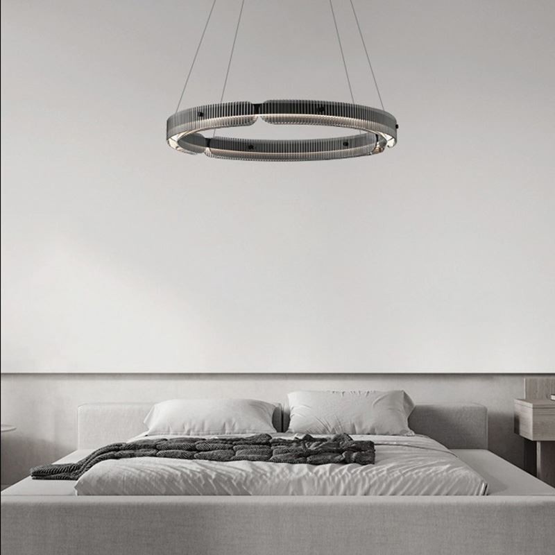 Pendente circular 60 80 cm Luz de teto de vidro com regulagem contínua e controle remoto