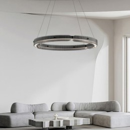 Pendente circular 60 80 cm Luz de teto de vidro com regulagem contínua e controle remoto