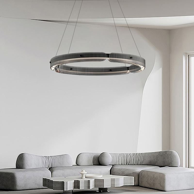 Pendente circular 60 80 cm Luz de teto de vidro com regulagem contínua e controle remoto