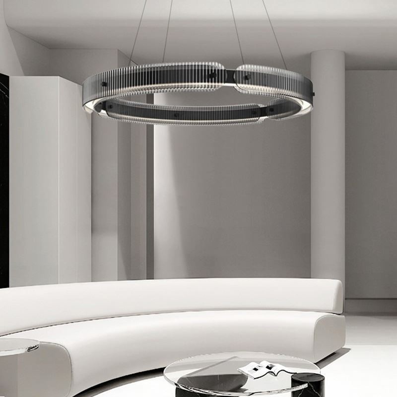 Pendente circular 60 80 cm Luz de teto de vidro com regulagem contínua e controle remoto