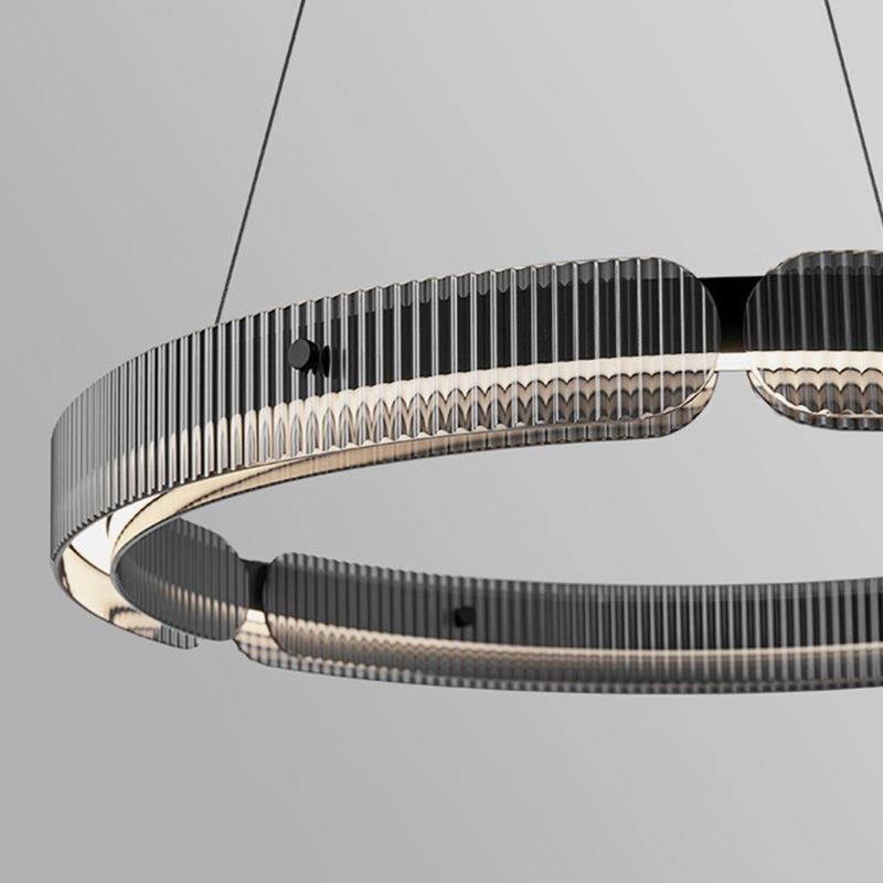 Pendente circular 60 80 cm Luz de teto de vidro com regulagem contínua e controle remoto