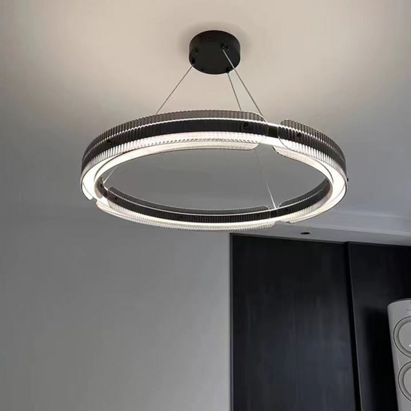 Pendente circular 60 80 cm Luz de teto de vidro com regulagem contínua e controle remoto