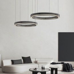 Luminária pendente 60+80cm de vidro de círculo duplo, luz de teto regulável com controle remoto