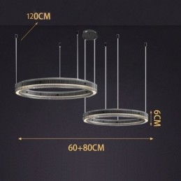 Luminária pendente 60+80cm de vidro de círculo duplo, luz de teto regulável com controle remoto