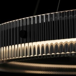Luminária pendente 60+80cm de vidro de círculo duplo, luz de teto regulável com controle remoto