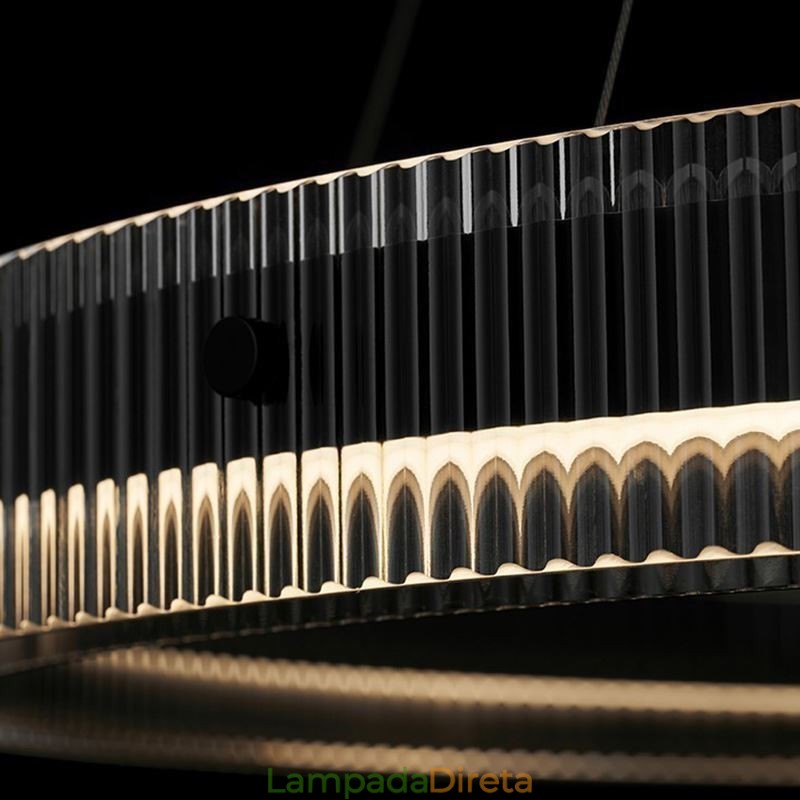 Luminária pendente 60+80cm de vidro de círculo duplo, luz de teto regulável com controle remoto