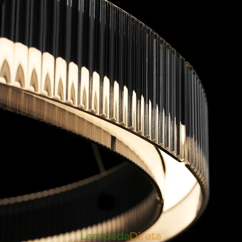 Luminária pendente 60+80cm de vidro de círculo duplo, luz de teto regulável com controle remoto