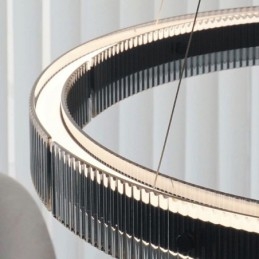 Luminária pendente 60+80cm de vidro de círculo duplo, luz de teto regulável com controle remoto