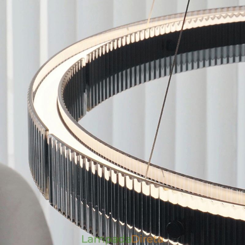 Luminária pendente 60+80cm de vidro de círculo duplo, luz de teto regulável com controle remoto