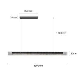 Luminária pendente 100 cm de vidro, luz de teto, regulável, com controle remoto