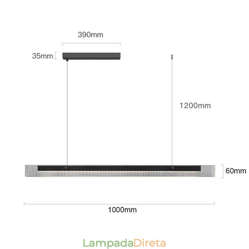 Luminária pendente 100 cm de vidro, luz de teto, regulável, com controle remoto