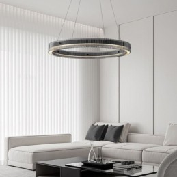 Luminária pendente de vidro 60 80 cm, luz de teto circular, regulável e com controle remoto
