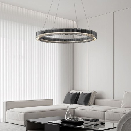 Luminária pendente de vidro 60 80 cm, luz de teto circular, regulável e com controle remoto Luminária pendente de vidro 60 80 cm, luz de teto circular, regulável e com controle remoto