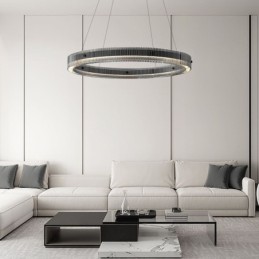 Luminária pendente de vidro 60 80 cm, luz de teto circular, regulável e com controle remoto