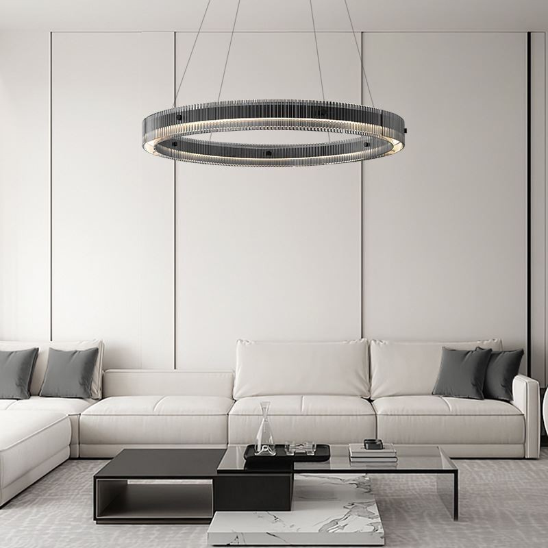 Luminária pendente de vidro 60 80 cm, luz de teto circular, regulável e com controle remoto