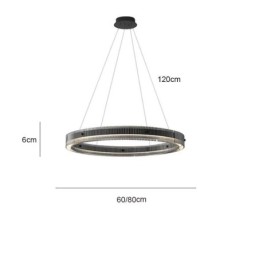 Luminária pendente de vidro 60 80 cm, luz de teto circular, regulável e com controle remoto