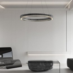 Luminária pendente de vidro 60 80 cm, luz de teto circular, regulável e com controle remoto
