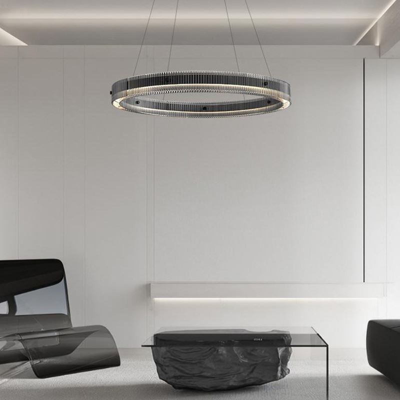 Luminária pendente de vidro 60 80 cm, luz de teto circular, regulável e com controle remoto