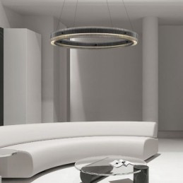 Luminária pendente de vidro 60 80 cm, luz de teto circular, regulável e com controle remoto