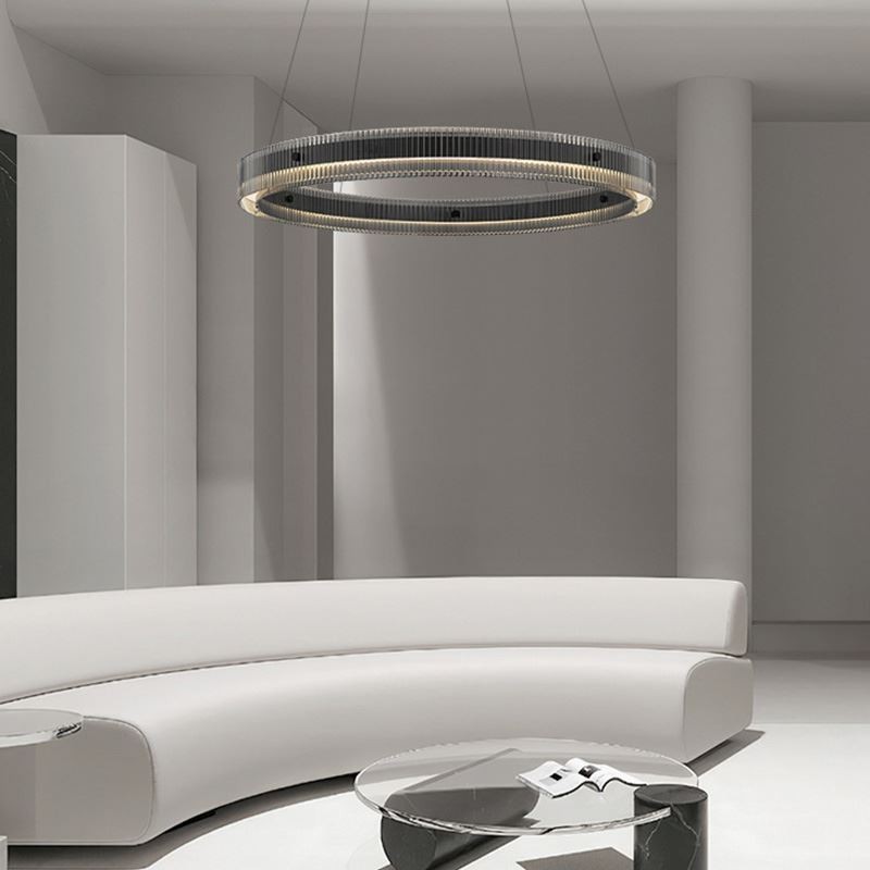 Luminária pendente de vidro 60 80 cm, luz de teto circular, regulável e com controle remoto