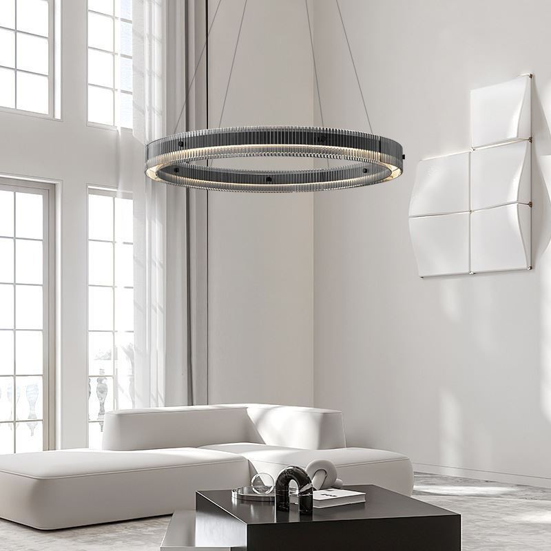 Luminária pendente de vidro 60 80 cm, luz de teto circular, regulável e com controle remoto