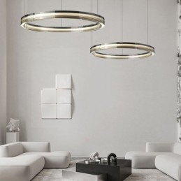 Luminária de teto de vidro 60+80cm Círculo Decoração Círculo Duplo Pendente Luz Tricromática Escurecimento