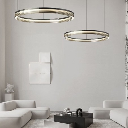 Luminária de teto de vidro 60+80cm Círculo Decoração Círculo Duplo Pendente Luz Tricromática Escurecimento Luminária de teto de vidro 60+80cm Círculo Decoração Círculo Duplo Pendente Luz Tricromática Escurecimento