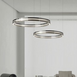 Luminária de teto de vidro 60+80cm Círculo Decoração Círculo Duplo Pendente Luz Tricromática Escurecimento