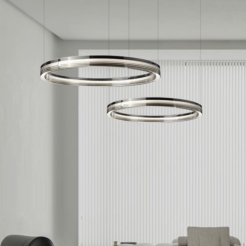 Luminária de teto de vidro 60+80cm Círculo Decoração Círculo Duplo Pendente Luz Tricromática Escurecimento