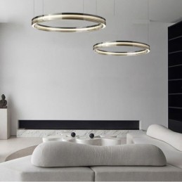 Luminária de teto de vidro 60+80cm Círculo Decoração Círculo Duplo Pendente Luz Tricromática Escurecimento