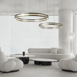 Luminária de teto de vidro 60+80cm Círculo Decoração Círculo Duplo Pendente Luz Tricromática Escurecimento