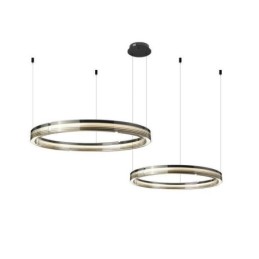 Luminária de teto de vidro 60+80cm Círculo Decoração Círculo Duplo Pendente Luz Tricromática Escurecimento