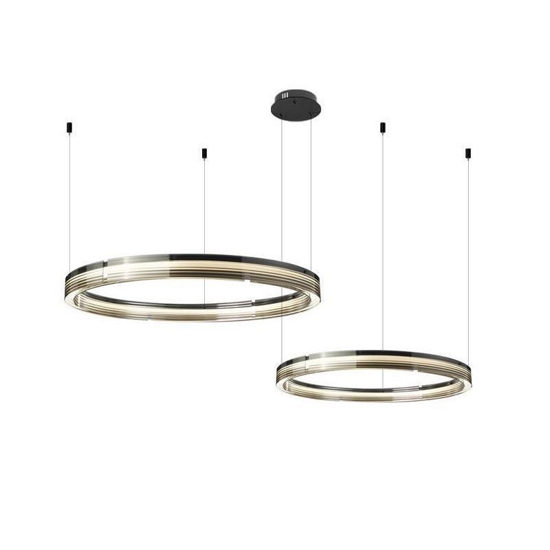 Luminária de teto de vidro 60+80cm Círculo Decoração Círculo Duplo Pendente Luz Tricromática Escurecimento