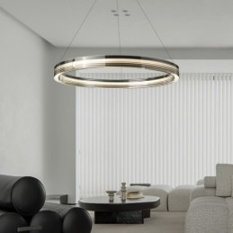 Pendente de luz 60 80 cm Círculo Vidro Teto Lâmpadas Tricromáticas Escurecimento