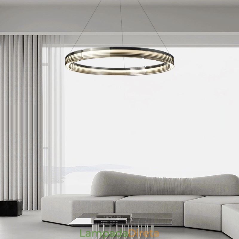 Pendente de luz 60 80 cm Círculo Vidro Teto Lâmpadas Tricromáticas Escurecimento