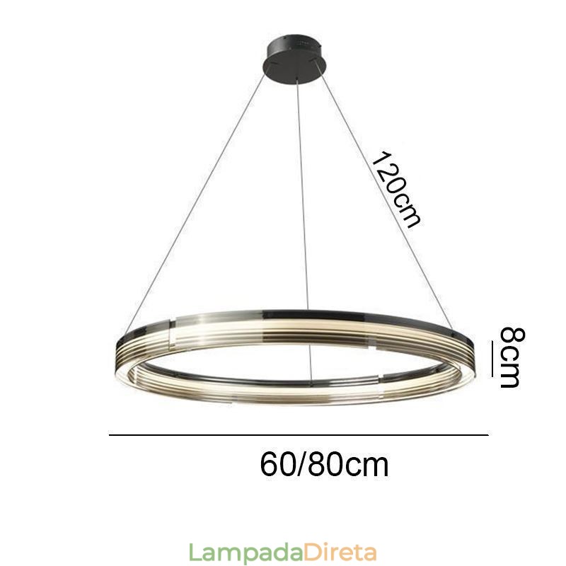 Pendente de luz 60 80 cm Círculo Vidro Teto Lâmpadas Tricromáticas Escurecimento