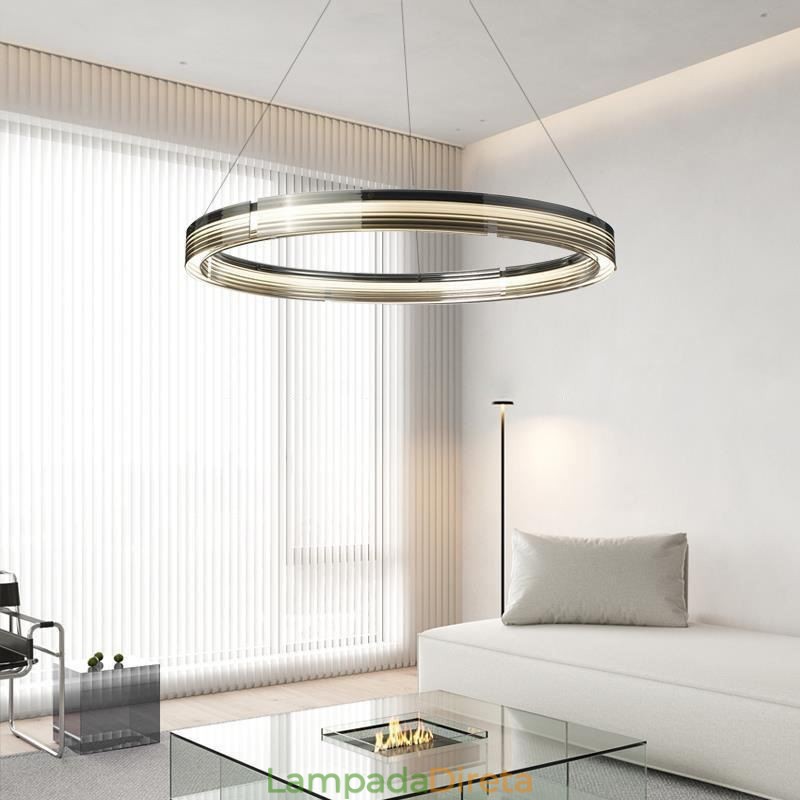 Pendente de luz 60 80 cm Círculo Vidro Teto Lâmpadas Tricromáticas Escurecimento
