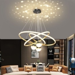 Luminária pendente simples de ferro forjado, silicone, três círculos, anel, teto, luz