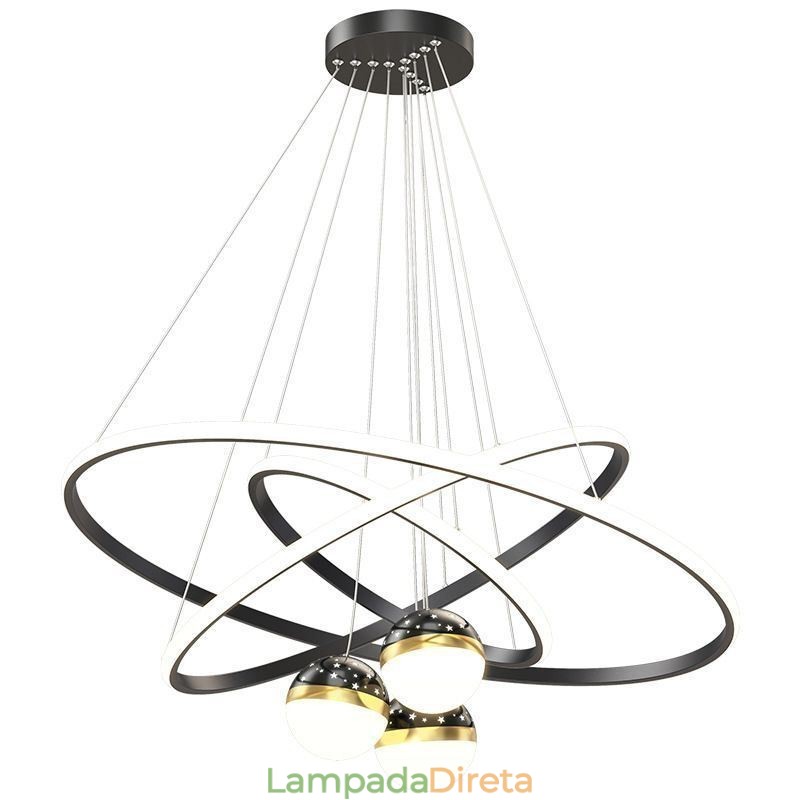 Luminária pendente simples de ferro forjado, silicone, três círculos, anel, teto, luz