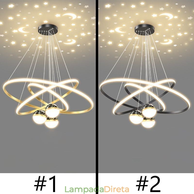 Luminária pendente simples de ferro forjado, silicone, três círculos, anel, teto, luz