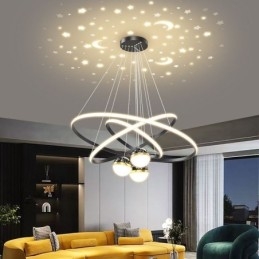 Luminária pendente simples de ferro forjado, silicone, três círculos, anel, teto, luz