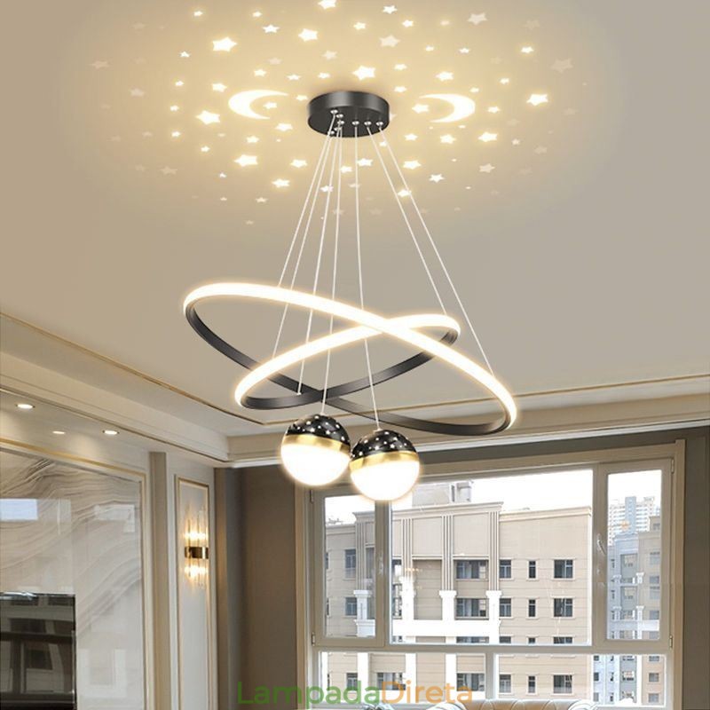 Luminária pendente moderna de ferro forjado, anel de silicone com círculo duplo, luz de teto
