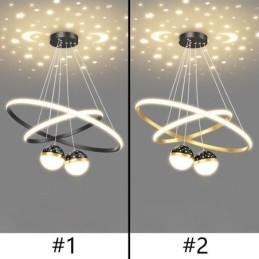 Luminária pendente moderna de ferro forjado, anel de silicone com círculo duplo, luz de teto