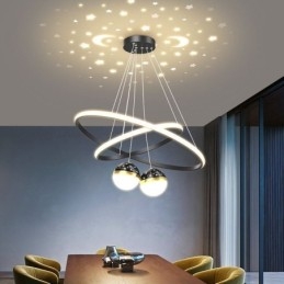 Luminária pendente moderna de ferro forjado, anel de silicone com círculo duplo, luz de teto